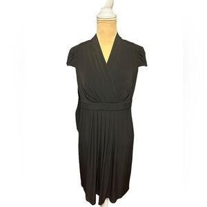 Calvin Klein Womens Faux Wrap Full Zip Pleated Front Cap Sleeve Black Dr…